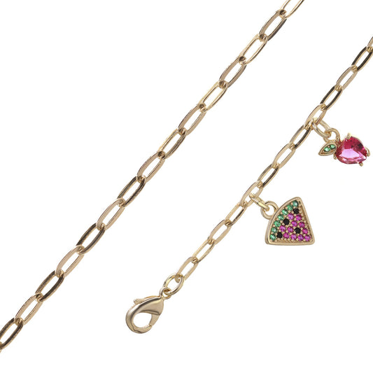 Pulsera Enchapada en Oro - Sandía con Circones de Colores