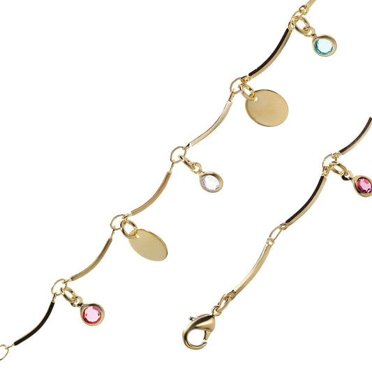 Pulsera Enchapada en Oro - Varita con Placas Lisas y Botones de Circones de Colores