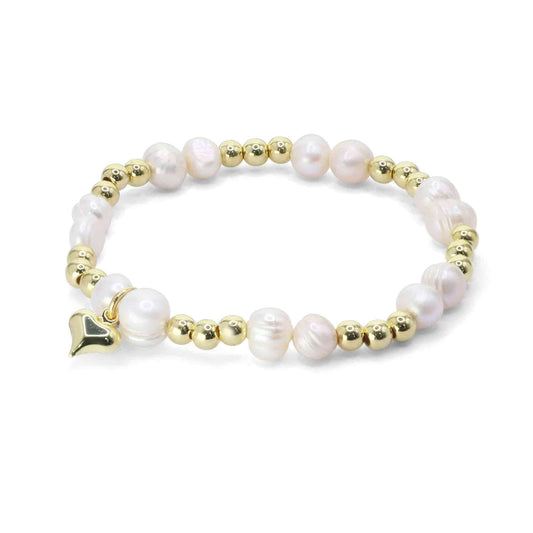 Pulsera Enchapada en Oro Esferas y Perlas con Corazón