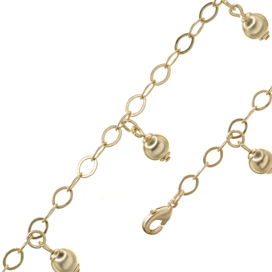 Pulsera Enchapada en Oro Eslabones Ovalados con Esferas Lisas
