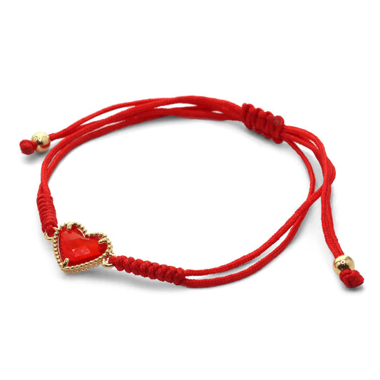 Pulsera Enchapada en Oro Hilo Rojo con Corazón de Cristal Rojo