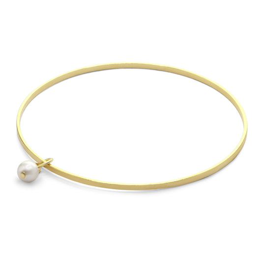 Pulsera Enchapada en Oro - Esclava Delgada con Dije de Perla
