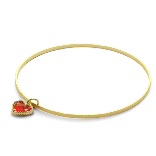 Pulsera Enchapada en Oro - Esclava y Dije Corazón Rojo