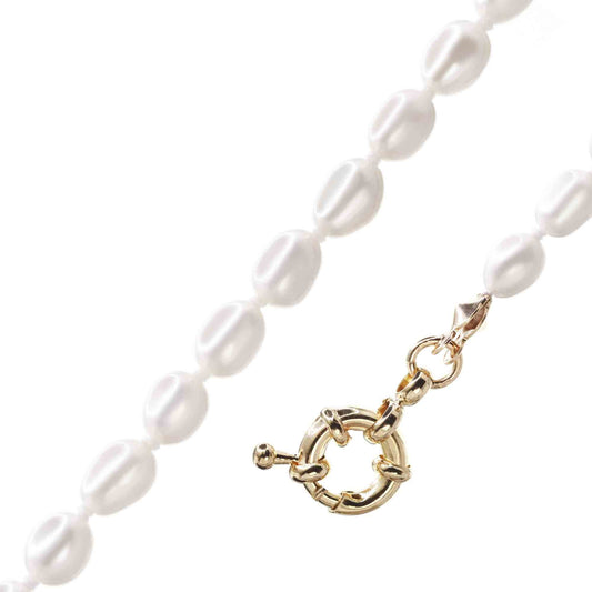 Pulsera Enchapada en Oro - Perlas de Río con Broche Timón