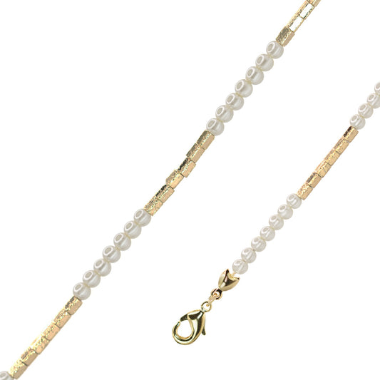 Pulsera Enchapada en Oro Pequeñas Perlas de Imitación con Canutillos Dorados Satinados
