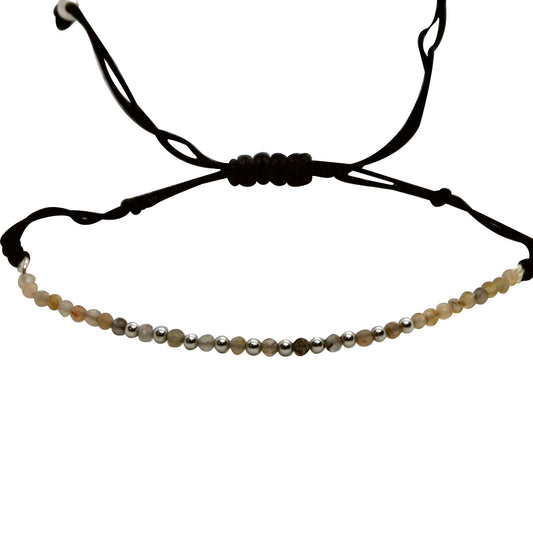 Pulsera Hilo Negro con Ágatas Tonos Beige
