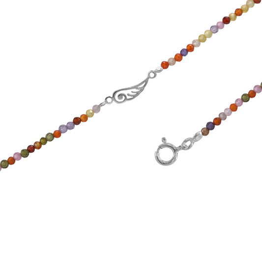 Tobillera de Plata Ala con Agatas de Colores