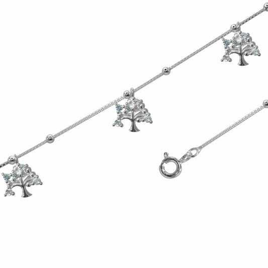 Tobillera de Plata Árbol de la Vida con Circón