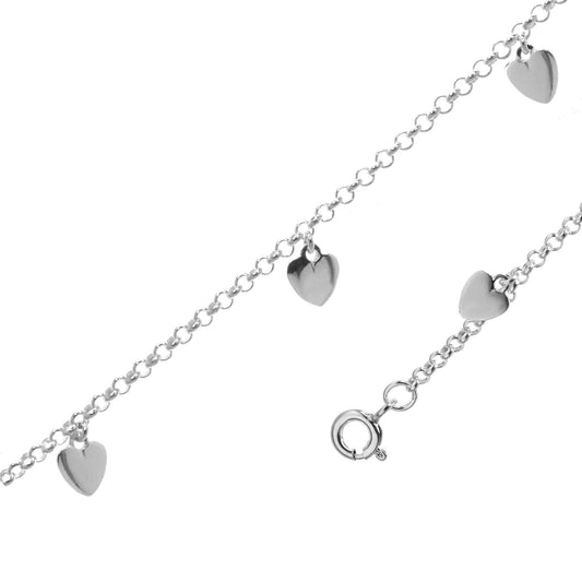 Tobillera de Plata Eslabones con Placas Corazón