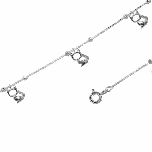 Tobillera de Plata Figuras de Gatitos con Circón