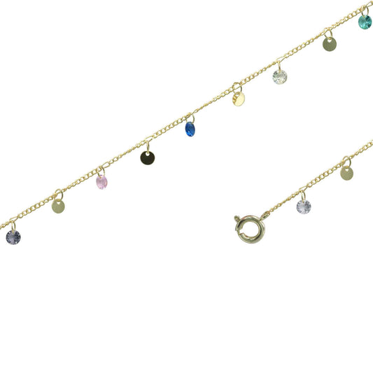 Tobillera Enchapada en Oro Cristales de Colores con Placas